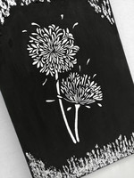 3D texturált, kézzel készített modern fekete-fehér, virágos vászon festmény, vászonkép