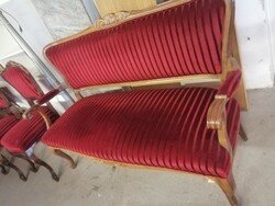 Neobarokk piros ülőgarnitúra kanapé+4 székkel