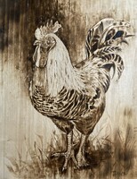 Rooster fired with pyrograph - 23x29.5