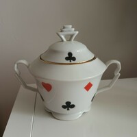 Porcelain sugar bowl with a card pattern