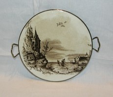 Old earthenware tray with ball feet - 23 cm