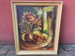 Schwer Lajos napraforgós virágcsendélet szürrealista avantgard modern festmény kép