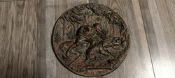 Hunting scene pewter wall picture 27cm