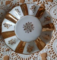 LC Bernadotte, csehszlovák porcelán tál, aranyozott dekorral, új, ékszer gyűrűtartónak megfelelő