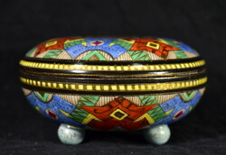 Antique hand-painted porcelain box with geometric pattern!