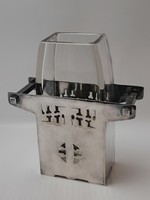 Szandrik üveg betétes ezüstözött váza, 20 cm