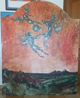 András Győrfi - Dance of Angels 170 x 140 cm oil, wood fiber 1995