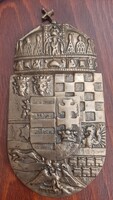 Gyönyörű  magyar koronás réz címer 22,5 x 11 cm