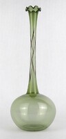 1R386 Hibátlan nagyméretű zöld színű fújt talpas muránoi üveg váza 29 cm