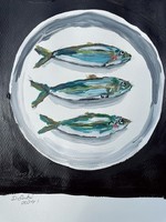 Halak tányéron festmény D. Szabó