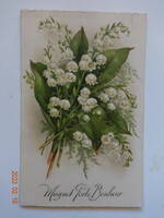 Old graphic floral postcard: lily-of-the-valley bouquet - postal clean