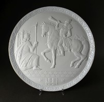 1R388 Nagyméretű Herendi biszkvit porcelán Lehel falitál 34.5 cm