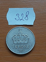 Norway 1 kroner 1990 copper-nickel, v. King Olav 328
