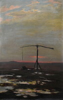 Gábor Tibor (worked at the beginning of the 20th century) Great Plains landscape with crane well