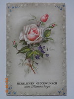 Régi grafikus virágos névnapi képeslap