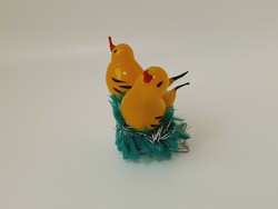 Old glass Christmas tree decoration, chick with clip, pair of chicks, 5.5 cm