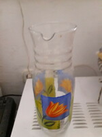 Tulip painted glass jug liter 26x9 cm. Novel