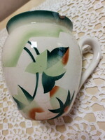 Granite jug, jug, mug with a green pattern, for farmhouse decoration