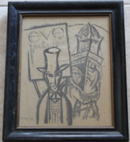 Charcoal drawing signed by Bortnyik