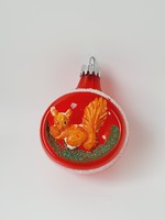 Old glass Christmas tree decoration, diorama sphere, window, squirrel