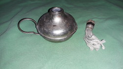 Antique handmade silver-plated alpaca/tin wine lamp almost unused judging by the wicks 12 x 11 cm