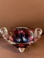 Cseh üveg szép állapotú gyertyatartó, asztalközép