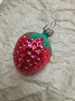 Old glass Christmas tree ornament, large strawberry, strawberry, 6 cm