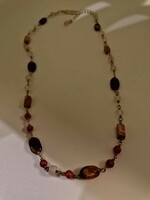 New! Necklace made of minerals (rhodochrosite-tiger's eye-mountain crystal)
