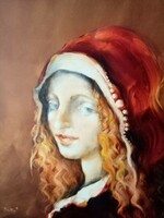 NoNo kortárs festmény, női portré, 50 cm x 40 cm