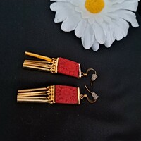 Gold-plated lava stone and coral earrings 5 cm