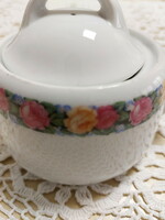 Pink sugar bowl, with pink-yellow roses, lid not original