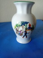 Zsolnay porcelán váza falusi jelenettel