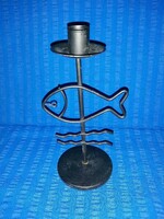 Metal candle holder with fish 21 cm (a15)