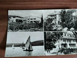 Old photo postcard, Balaton, Balatonalmádi, holiday home, sailing boats, 1965