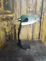 Bank lamp, with cast iron base, with slight damage, from the first half of the 20th century, enameled bulb, original