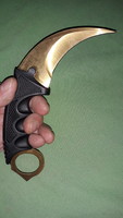 Fekete nyelű réz éles Karambit kés - military, tokkal és akasztózsinórral 20 cm 10 cm pengével