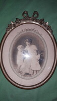 Antik Bieder pártás fa keretben FOTÓ Anya gyermekeivel TIRPITZ TENGERNAGY HAGYATÉKÁBÓL 29 X 25 cm