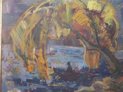 M. Kristóf Ágnes : Tópart Tapolcán  olaj, vászon 60 cm x 80 cm