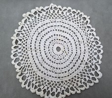 Old lace tablecloth, handwork, porcelain, decorative item under porcelain 22 cm.