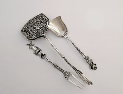 German 800 silver cookie tongs, fork and spoon