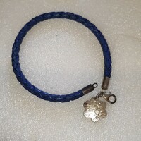Royal blue leather silver bracelet 21.5cm