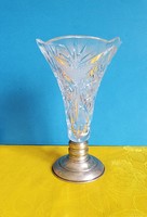 Cut crystal vase with silver base 23 cm