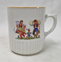 Old, Zsolnay, folk, fairytale or children's pattern porcelain mug, in perfect condition