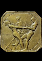 Murányi Gyula bronz fali relief 1917 Táncoló Aktok plakett , falidísz , 10,2x10,3 cm.