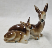 Pair of old German porcelain deer in perfect condition, 9.5 cm