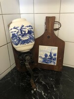 Hollandmintás kézi kávédaráló, vágódeszka, ajándék holland kerámiapapuccsal