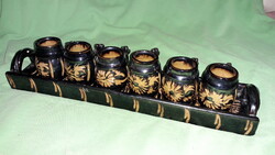 Retro glazed terracotta ceramic decoration brandy serving set 25 x 5 cm, the mini jugs 6 cm