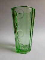 Retro green glass vase with geometric pattern