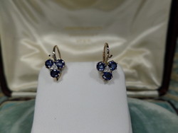 Antik arany lóhere fülbevaló pár kék zafírokkal és gyémántokkal