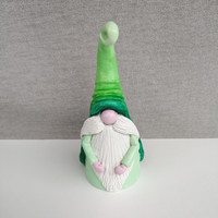 Handmade, hand-painted porcelain plasticine bearded elf, green